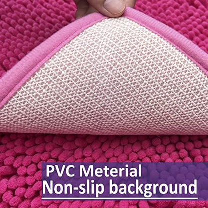 Bathroom Rugs Set 2 Piece Bathroom Sets Bath Rugs Non Slip Bath Mats for Bathrooms, Thick Soft Chenille Bath Rug Set, Bathtub Mat, Ultra Absorbent Baths Carpet, Shaggy Bathrooms Floor Mat, Hot Pink