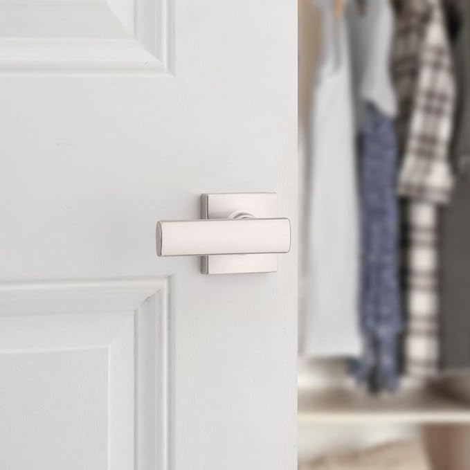 Kwikset Breton Interior Passage Door Handle 2 Pack, Lever for Closet and Hallway Doors, Reversible Non-Locking Handle Lever, Satin Nickel, with Microban Protection