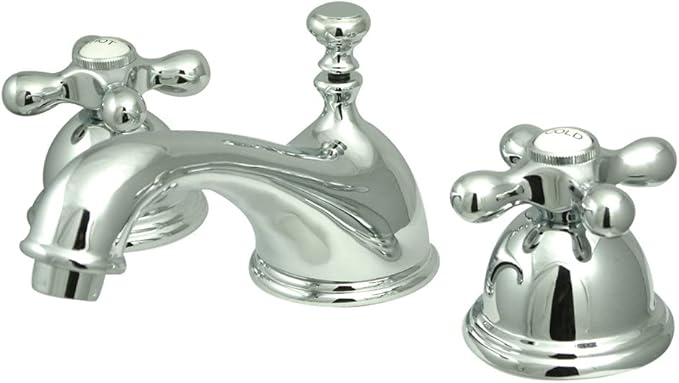 Kingston Brass KS3961AX Restoration Widespread Lavatory Faucet with Metal Cross Handle, Polished Chrome, 8-Inch Adjustable Center
