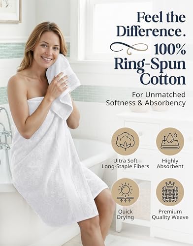 LANE LINEN Bath Towel Set 100% Cotton 16 Piece Soft Absorbent - White