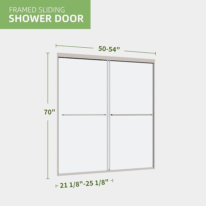 ACE DECOR Double Sliding Shower Door, 50"-54" W x 70" H, Chrome Finish | Bypass Semi-Frameless Shower Doors, 6mm Clear SGCC Tempered Glass, Easy-Clean Nano Coating&Leak-proof&Reversible Installation