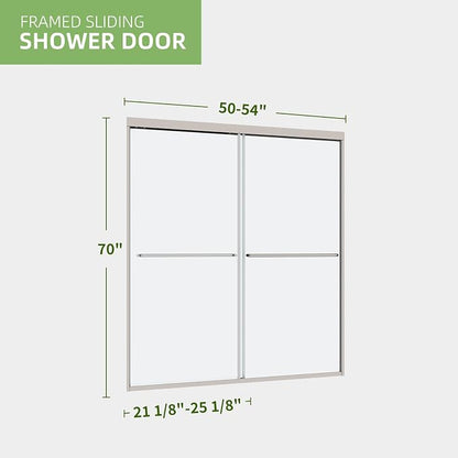 ACE DECOR Double Sliding Shower Door, 50"-54" W x 70" H, Chrome Finish | Bypass Semi-Frameless Shower Doors, 6mm Clear SGCC Tempered Glass, Easy-Clean Nano Coating&Leak-proof&Reversible Installation