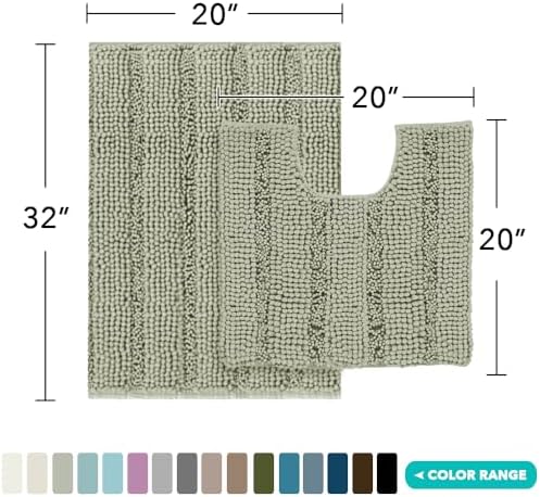 2 Piece Bathroom Rug Set with Toilet Mat, Soft Absorbent Chenille, Non-Slip