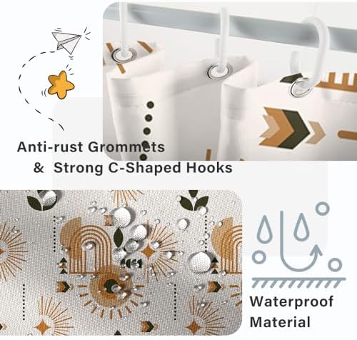 Mid Century Beige Stall Shower Curtain with Hooks 36x72 Inch