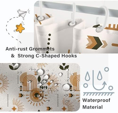 Mid Century Beige Stall Shower Curtain with Hooks 36x72 Inch