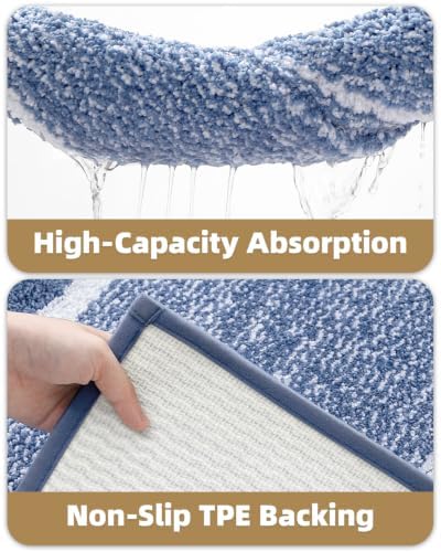 Color&Geometry Simple and Stylish Bathroom Rugs Runner Non Slip,24"x43"Blue