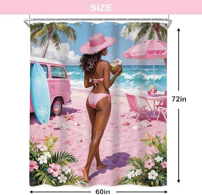 Coastal Fish Seashell Pink Summer Beach Coconut Bathroom Shower Curtain Set