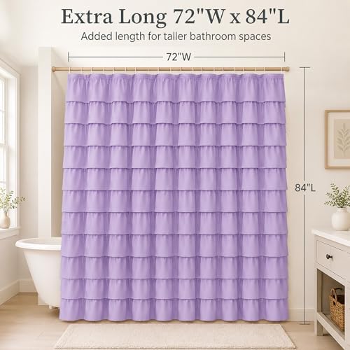 Purple Ruffle Shower Curtain for Bathroom, 72 x 84 inch, 1 Panel