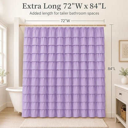 Purple Ruffle Shower Curtain for Bathroom, 72 x 84 inch, 1 Panel