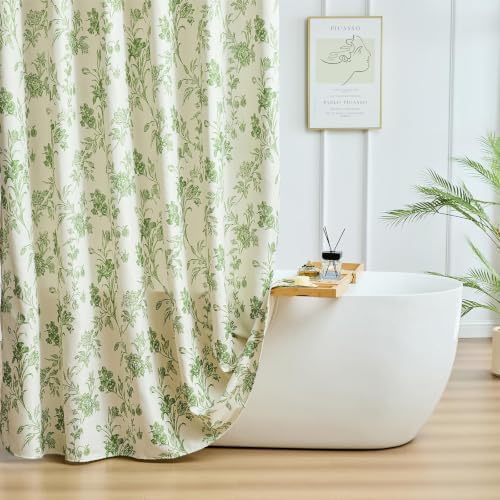 Warmstar Farmhouse Shower Curtain,Green Floral Shower Curtain for Bathroom Linen Look Vintage Shower Curtain with Weighted Hem,72" W x 72" L