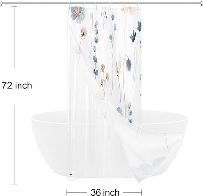 Small Stall 3 in 1 Shower Curtain Set, 36x72 | Narrow Half 3 in 1 Shower Curtain Set, PEVA Liner Set & 12 Double Sided Steel Hooks, Waterproof Fabric Bathroom Curtain