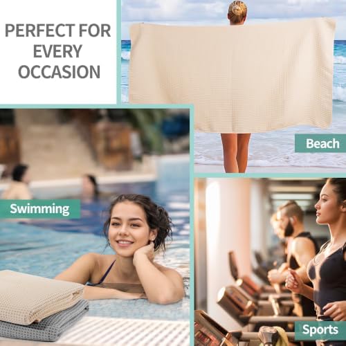Microfiber Waffle Bath Towels, 4 Pieces, Soft, Absorbent, Fast Drying, Lint Free 430 GSM (27''x55''/68.58 cm x139.7 cm) (Gray+Champagne)