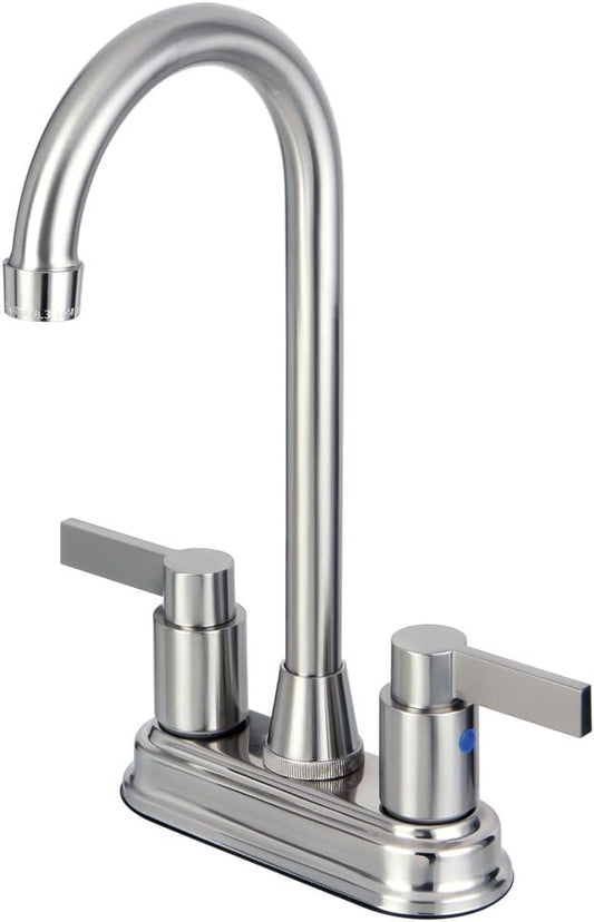Kingston Brass KB8498NDL NuvoFusion Two-Handle 2-Hole Deck Mount Bar Faucet in Brushed Nickel