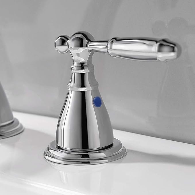 Chrome 8 Inch 3 Hole Widespread Bathroom Faucet with Metal Pop Up Drain, Lesd Free Bathroom Sink Lavatory Faucet, WF008-4-C