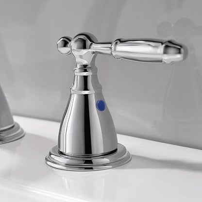 Chrome 8 Inch 3 Hole Widespread Bathroom Faucet with Metal Pop Up Drain, Lesd Free Bathroom Sink Lavatory Faucet, WF008-4-C