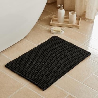 Triohero Black Waffle Bath Mat, Small Boho Bathroom Rugs Non Slip 16x24