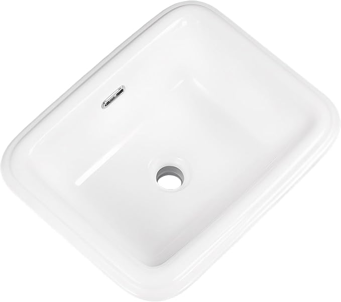 Bathroom Vessel Sink 19 Inch Small Drop In Bathroom Sink Rectangular Semi Recessed Sinks with Overflow White Ceramic Small Vanity Sinks for Tiny Bathrooms