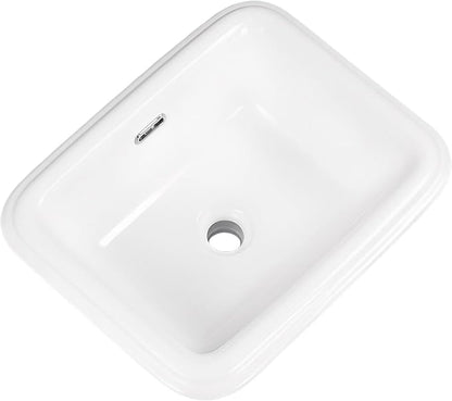 Bathroom Vessel Sink 19 Inch Small Drop In Bathroom Sink Rectangular Semi Recessed Sinks with Overflow White Ceramic Small Vanity Sinks for Tiny Bathrooms