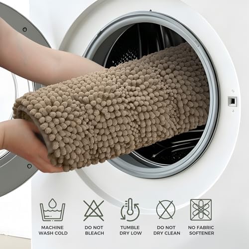 Bcoimo Bath Rugs Mat Set,2 Piece Non Slip Chenille Latte Bathroom Mat Sets