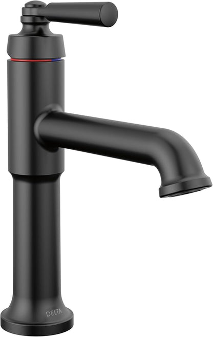 Delta Faucet Saylor Matte Black Bathroom Faucet, Single Hole Bathroom Faucet, Single Handle Bathroom Sink Faucet Black, Diamond Seal Technology, Drain Assembly, Matte Black 536-BLMPU-DST