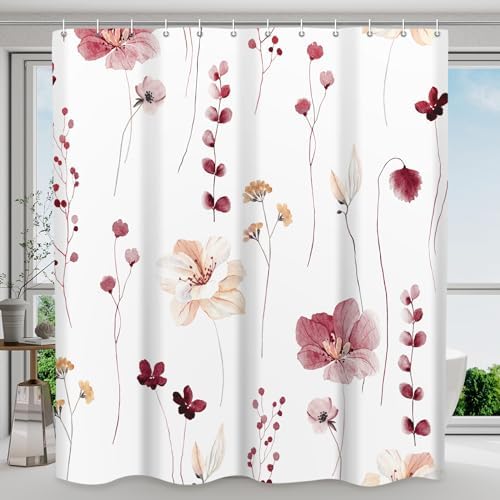 WITHLOC Floral Shower Curtains for Bathroom, Burgundy Flower, 72" W x 72" L
