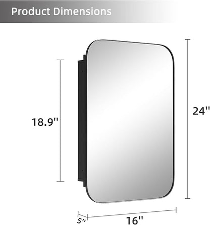 Casaphoria 24" H x 16" W Bathroom Medicine Cabinet with Mirror, Metal Frame Wall Medicine Cabinets Mirrors, Wall Mirror Cabinet Black