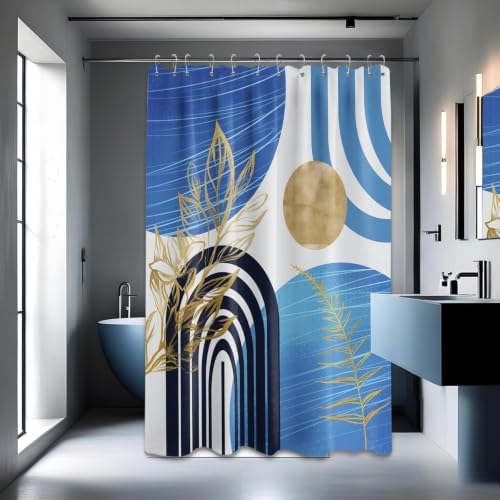 Light Blue Extra Long Shower Curtain, Tall 72X96 in, Mid Century Modern