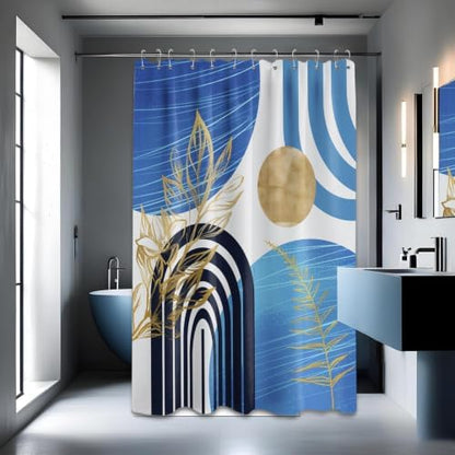 Light Blue Extra Long Shower Curtain, Tall 72X96 in, Mid Century Modern