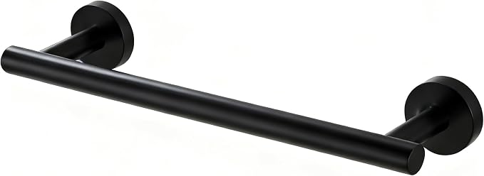 SEIDO 12 Inch Matte Black Towel Bar, 304 Stainless Steel Hand Towel Holder for Bathroom Wall, Single Towel Rod Rack with 9.6" Hanging Length, One-Piece No Assembly Required