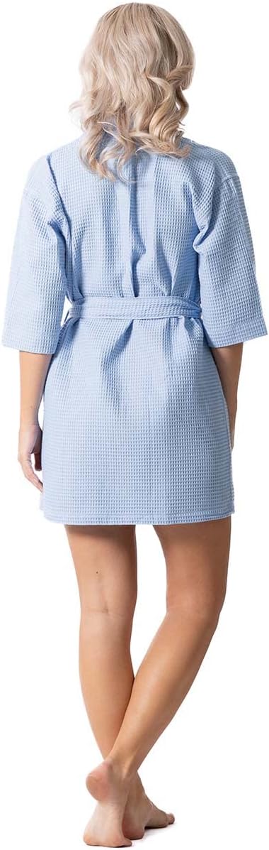 Lightweight Waffle Knit Bath, Spa & Bridesmaids Kimono Short Robes for Women - Quick Dry & Soft