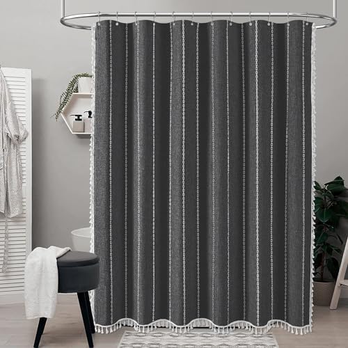 BTTN 72x78 Long Farmhouse Linen Heavy Duty Shower Curtain, Charcoal Grey