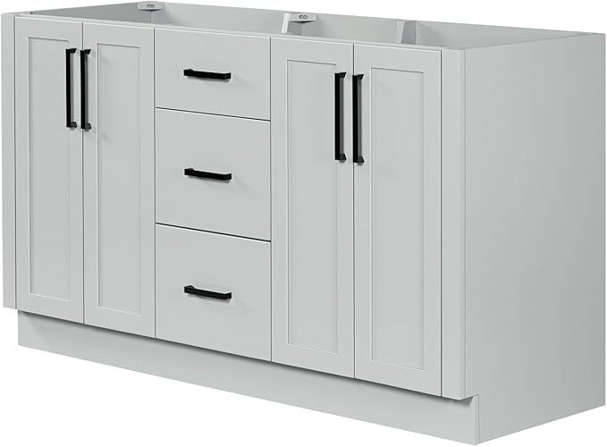 ARIEL Loren 60-inch Bathroom Vanity Base Cabinet,Solid Wood, 4 Soft Closing Doors, 3 Dovetail Drawers, Grey