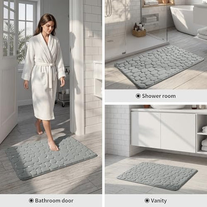 YIHOUSE Memory Foam Runner Rug, Cobblestone Bathroom Runner Rugs Super Water Absorbent Bath Mats for Bathroom Machine Washable Bath Rugs for Hallway Bedroom Laundry Room(24 x 47,Light Gray)