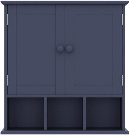 TaoHFE Blue Bathroom Over The Toilet Storage Cabinet,Wall Medicine Cabinet Organizer with 2 Door Adjustable Shelves,Wooden Modern Bathroom Shelves Wall Mounted Laundry Room