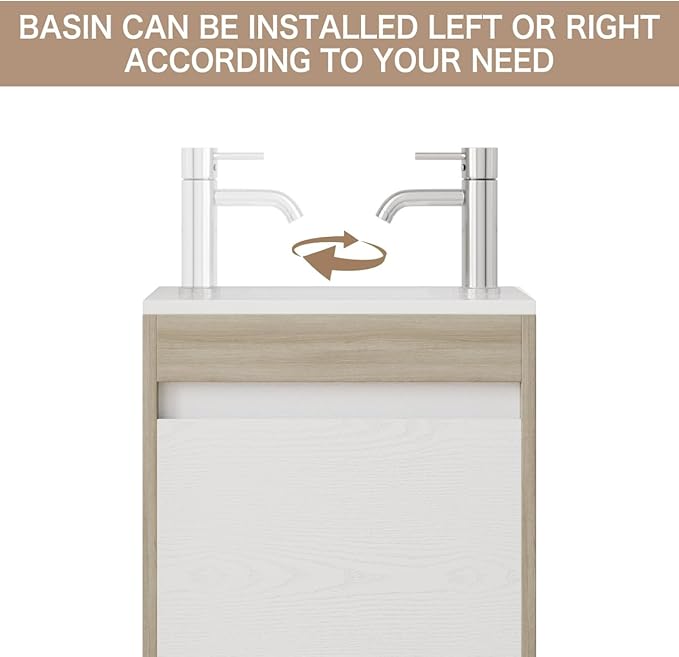 wonline 16” Small Bathroom Vanity Sink Combo for Small Space Wall Mounted Cabinet Set White Resin Basin Sink Top Chrome Faucet