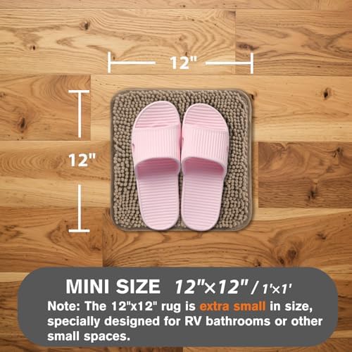 Small Bathroom Rug 12"x12" – Washable and Absorbent Mini Bath Mat, Non Slip, Thick Soft Chenille Bath Rugs for Bathroom, Shower, Locker Rug(Taupe)