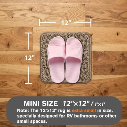 Small Bathroom Rug 12"x12" – Washable and Absorbent Mini Bath Mat, Non Slip, Thick Soft Chenille Bath Rugs for Bathroom, Shower, Locker Rug(Taupe)