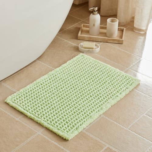 Triohero Waffle Bath Mat, Small Boho Bathroom Rugs Non Slip Washable, Ultra Soft Super Absorbent Quick Dry Farmhouse Bathroom Decor, 16" x 24", Pale Green