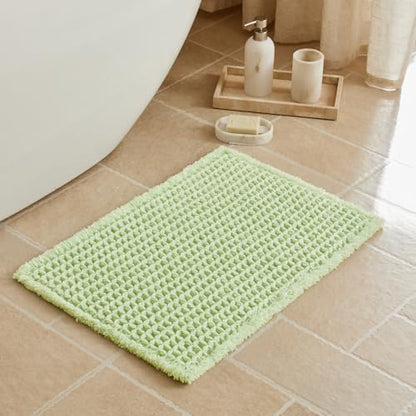 Triohero Waffle Bath Mat, Small Boho Bathroom Rugs Non Slip Washable, Ultra Soft Super Absorbent Quick Dry Farmhouse Bathroom Decor, 16" x 24", Pale Green