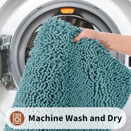 Yimobra Toilet Rugs U Shaped Washable - 24"x20" Non Slip Plush Contour Bath Rugs for Toilet - Super Soft Absorbent Quick Dry Toilet Mats for Bathroom,Teal Blue