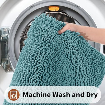 Yimobra Toilet Rugs U Shaped Washable - 24"x20" Non Slip Plush Contour Bath Rugs for Toilet - Super Soft Absorbent Quick Dry Toilet Mats for Bathroom,Teal Blue