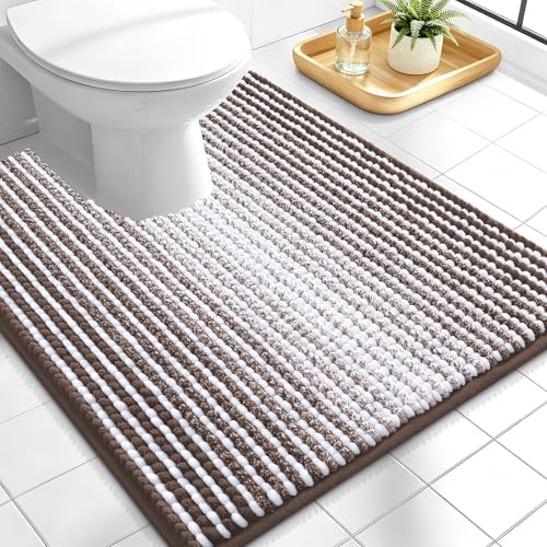 OLANLY Toilet Rugs U-Shaped 24x20, Soft Chenille Contour Bath Mat, Brown