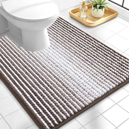OLANLY Toilet Rugs U-Shaped 24x20, Soft Chenille Contour Bath Mat, Brown