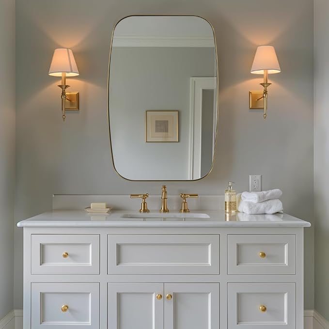 Oval Mirrors for Bathroom, 20x28 Gold Bathroom Vanity Mirror with Metal Frame, Brass Oblong Mirror for Over Sink, Modern Anti Rust Wall Mounted