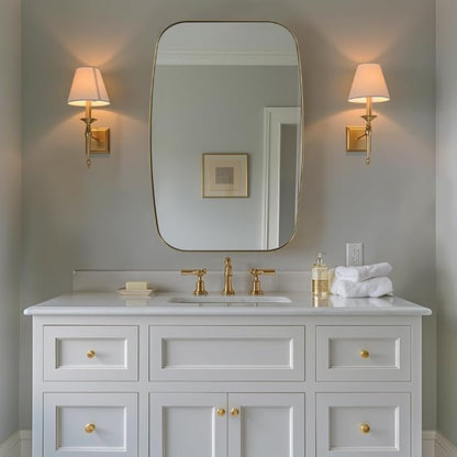 Oval Mirrors for Bathroom, 20x28 Gold Bathroom Vanity Mirror with Metal Frame, Brass Oblong Mirror for Over Sink, Modern Anti Rust Wall Mounted