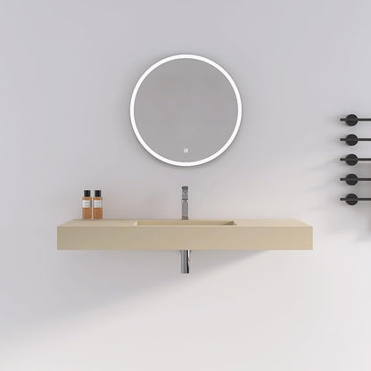 47"X19" Bathroom Sink with Single Faucet Hole, Stone Resin Wall-Mount or Countertop Vessel Sink, Rectangle Solid Surface Floating Sink with Mounting Screws, Latte Color