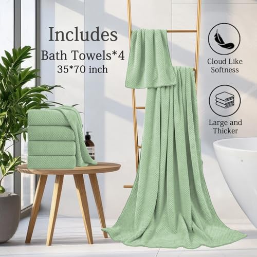 Extra Large Bath Towels Set 35x70 Inches - Green Luxury 600 GSM Oversized Bath Sheet Towel,Ultra Soft Microfiber - Quick Dry,Highly Absorbent Shower Towels Spa Hotel Bathroom Towel Set (4-Pack)