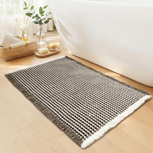 Waffle Bath Mat, Boho Bathroom Rugs Non Slip Washable, 20" x 32"