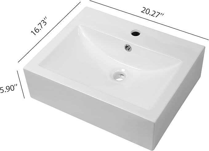 Wall Mount Vessel Sink - 21" x 16" Rectangle Wall Mounted Bathroom Sink White Wall Hung Porcelain Sink With Overflow Ceramic Basin Floating Lavatory Sink