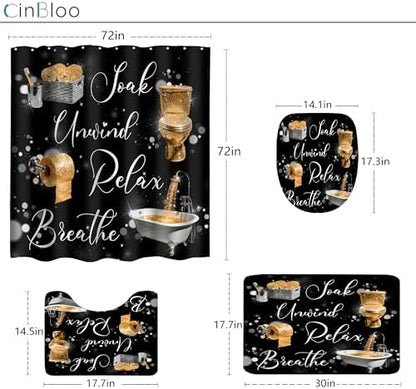 Gold Black Golden Funny Quotes 4Pcs Bathroom Shower Curtain Set with Rugs